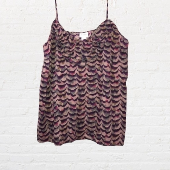 Motherhood Maternity Tank Top Shirt‎ Size Large Purple Beige Ruffle Neckline L - Picture 1 of 9